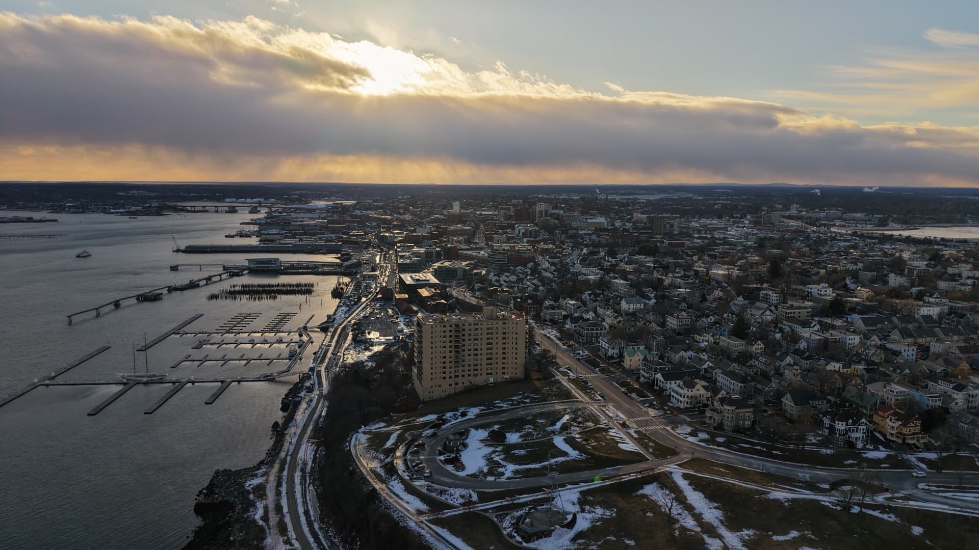 Portland — Winter Sunset over the Harbor
